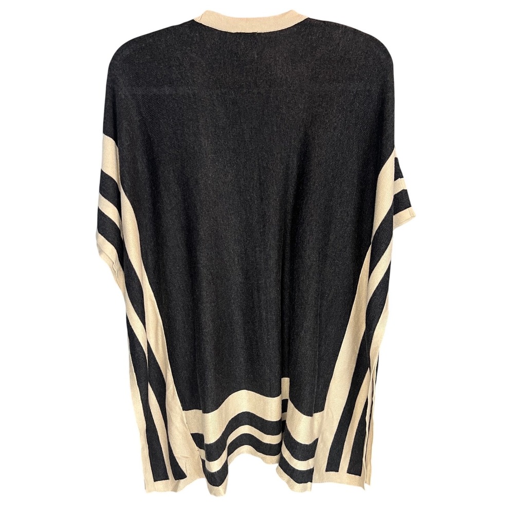 August Moon Women's Black Beige Striped Open Front Knit Cardigan Poncho M - Picture 3 of 5